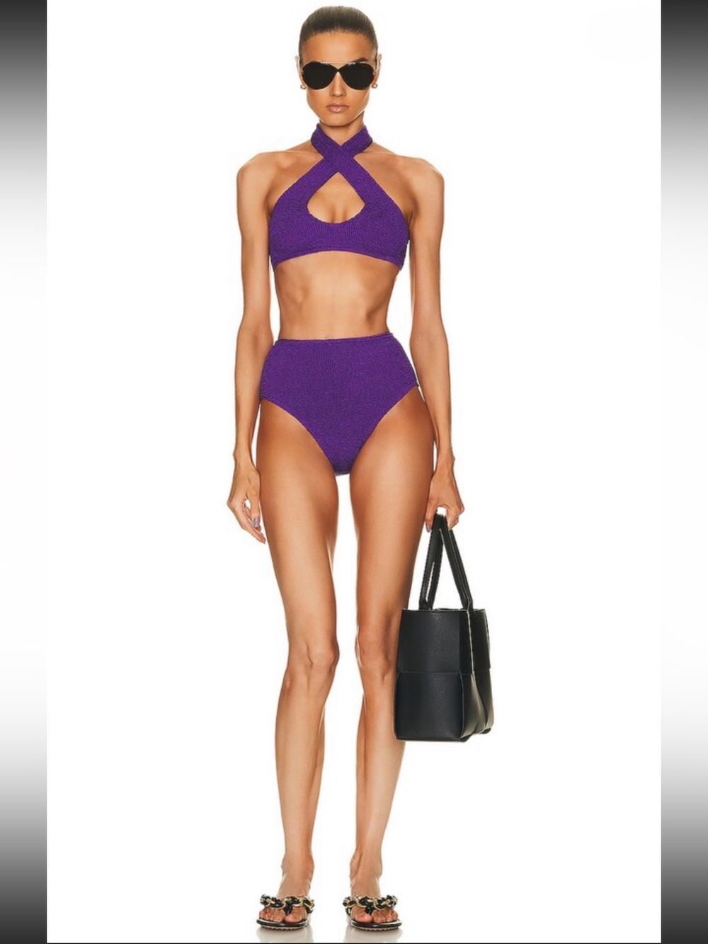 bond-eye Carmen Crop Top & Palmer Brief Crinkle Bikini, Dahlia Shimmer - O/S